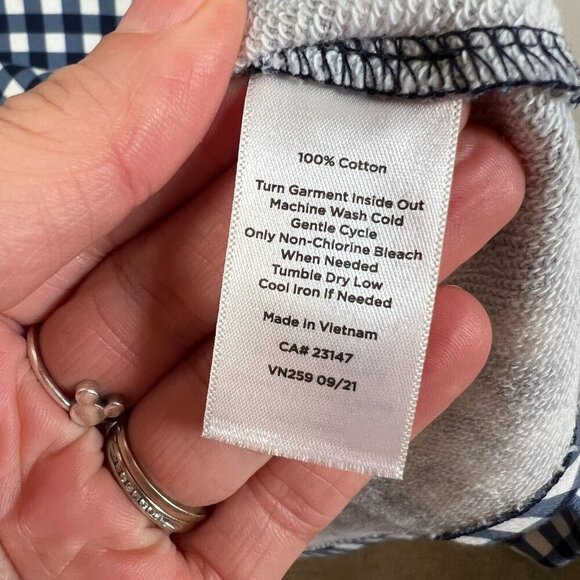 Talbots Terry Shift Dress Size Large Blue Gingham Preppy Comfy Knee Length - Picture 9 of 9